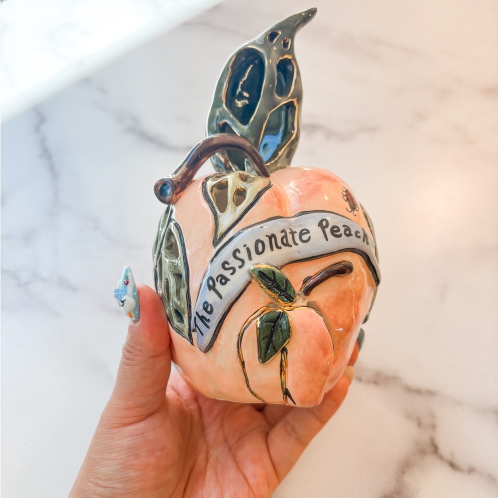 Blue Sky Peach and Green Ceramic Candle Holder - Picture 8 of 8